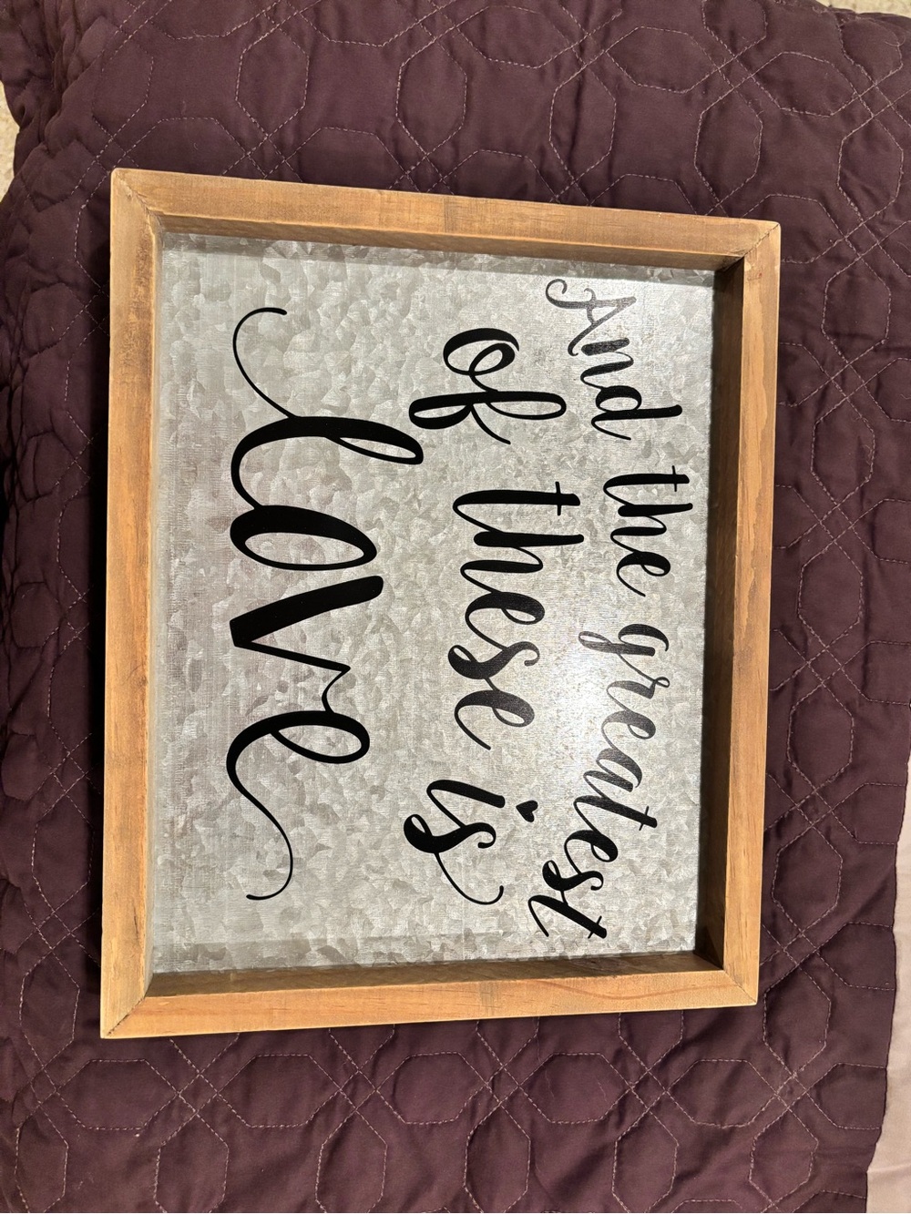 Hobby Lobby Wood-Framed Metal Wall Sign - Black on Silver